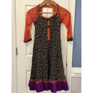 Indian Salwar Kameez Cotton Blend Black Orange Purple Dress Size Small
